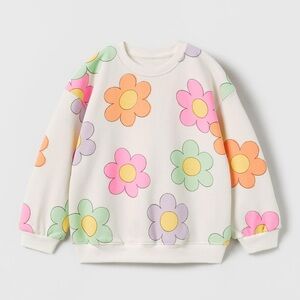 Zara White Sweatshirt with Floral Accents